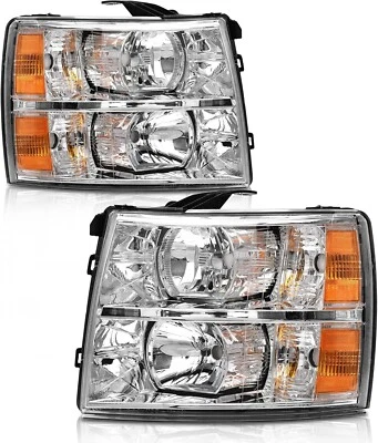 Headlights Chrome Right and Left Fit Chevy Silverado 1500 2500HD 2007-2013 - Image 1 of 4