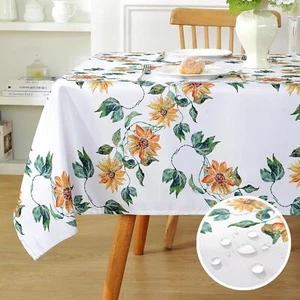 Summer Fall Tablecloth 52" x 70" Rectangle Autumn Sunflower Floral Spill-Proo... - Picture 1 of 8