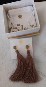 New Gorjana Astoria Dove Tassel Earrings Silver Druzy Pierced Gold Tone Pouch - Picture 1 of 8