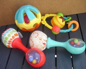 Bright Multi Colour Maraca Shaker & Ball Rattles Sensory Baby Toy Bundle