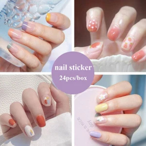 24Pcs Nail Art Full Artificial Fake Nails Wearing Reusable Press on False Nail x - Picture 1 of 15