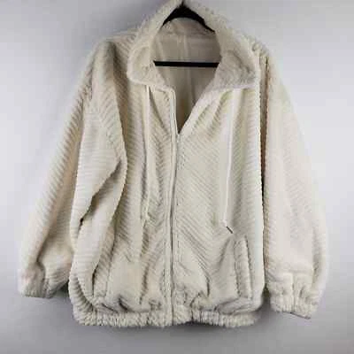 Boutique Women's 2XL Full Zip Teddy Fleece Bomber Jacket Cream White Soft Cozy - Image 1 of 4