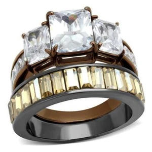 Womens Light Black Brown Ring Anillo Para Mujer Stainless Steel Ring with AAA Gr - Picture 1 of 11