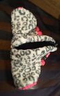 Warm & Snuggly Collection Slipper Booties White w/ Gray Leopard Print & Pink S/M