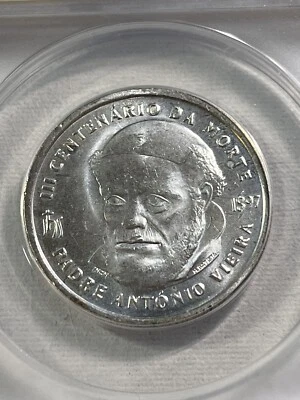 1997 Portugal 500 Escudo Silver Coin Graded MS 64 by ANACS Padre Vieira - Image 1 of 4