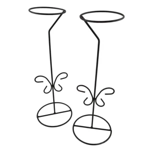 Lot of 2 Black Metal Plant Stands 15" Tall Indoor Outdoor Flower Pot Holders - Picture 1 of 13