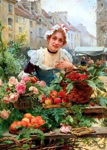 The Flower Seller Painting by Louis Marie de Schryver Reproduction - Picture 1 of 3