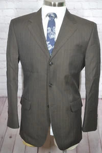 Albert Nipon Mens Brown Pinstripe Wool Classic Fit Sport Coat Blazer Jacket 40R - Picture 1 of 9