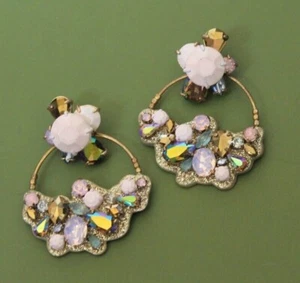 J.CREW Orecchini Forati Grossi Oro Lavanda Rosa Acrilico & Strass Pendenti - Foto 1 di 9