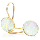 14k Solid Yellow Gold White Opal 8mm Gemstone Dangle Earrings, Dainty Opal Gemst
