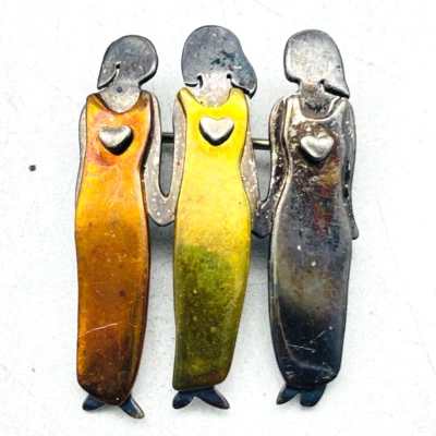 Broche Tres Hermanas FARCHED Cobre Latón Plata de Ley De Colección Foto 1 de 4