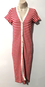 MNG MANGO Women's Button Front Crochet Striped Dress Sz 4 Cotton Blend EUC - Picture 1 of 7