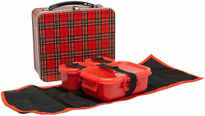 Heritage Plaid Metal Lunch Box Kit Tartan Children Adults Traditional Dinner Set