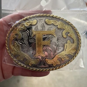 chrome and gold belt buckle Letter F - Picture 1 of 2