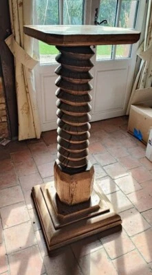 Vis de pressoir ancienne, sellette, table d'appoint, chêne massif vintage - Photo 1/3