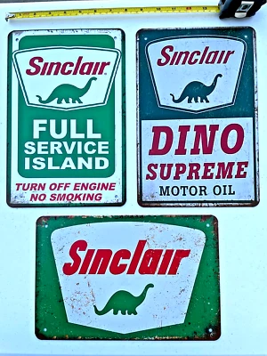 Sinclair Tin Sign Dino Supreme Gasonline Lube Motor Oil Logo Man Cave Garage Art - Image 1 of 4