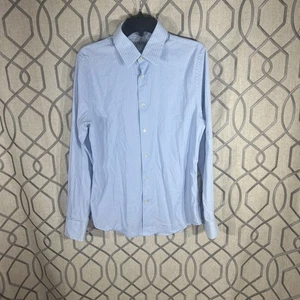 Express Mens Blue Striped Long Sleeve Fitted Stretch Button Down Shirt Size M - Picture 1 of 7