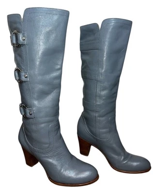Женские высокие сапоги Frye из синей серой кожи — Fiona с 3 ремешками — без застежек размер 7,5 M - Изображение 1 из 4