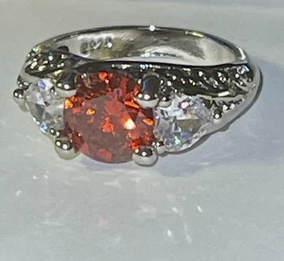 925 Silver Padparadscha  Lab Created  Ring sz 5 - Image 1 of 4