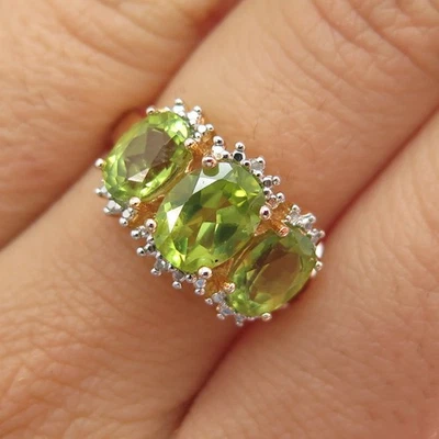 Anillo ROSS SIMONS Chapado en Oro Plata de Ley 925 Diamante Real y Peridoto Talla 7 Foto 1 de 4