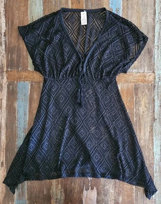 Vestido de baño para mujer OP Ocean Pacific negro de ganchillo para encubrimiento de playa negro grande  Foto 1 de 4