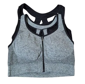 Vina Womens Racerback Sports Bras L Front Zip Black Gray 2-Pk fits Sz 36-38 - Picture 1 of 6