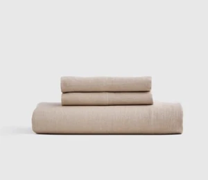 ¡Sábana ajustable Quince 100 % lino caramelo y 2 fundas de almohada! King (348) - Imagen 1 de 11