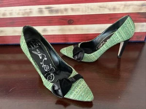 TIBI Green Tweed Covered Leather Pointed Toe Pumps Women's Sz 7.5 Floral Toe - Picture 1 of 9