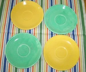 Vintage Fiesta 6" SAUCERS ~ 2 YELLOW 2 GREEN ~ Set of 4 ~ UNMARKED ~ - Picture 1 of 9