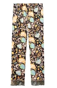 Victoria's Secret Black Floral Flounce Pajama Sleep Bottoms Size L Satin Pockets - Picture 1 of 12