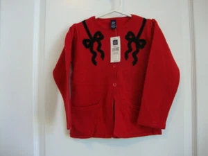 Baby Gap Holiday Red Cardigan Sweater with Black Bows Girl Size 4T 4 years NWT - Picture 1 of 10