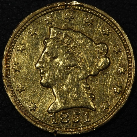 1851 $2.50 Liberty Head Gold Quarter Eagle - Ex-Jewelry, Damaged, & Cleaned Cover