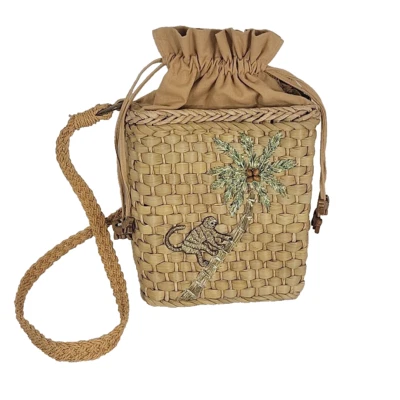 Bolso Cartera Cappelli Straworld De Colección Mono Escalada Coco Árbol Borlas con Cordón Foto 1 de 4