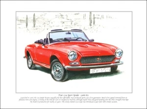 FIAT 124 SPORT SPIDER 1966-82 - Fine Art Print A4 size - Italian Twin-Cam Engine - Picture 1 of 1