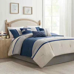 Madison Park 7 Piece Fashion Faux Suede Comforter Set for Queen Size Bed - Picture 1 of 7