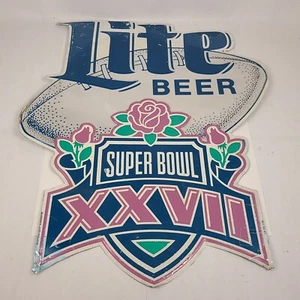 Vtg Super Bowl XXVII Miller Lite Beer Metal Tin Sign Pasadena Rose Bowl 35 x 29 - Picture 1 of 24