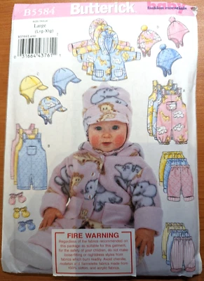 Butterick Baby B5584 Sz Lrg-Xlg Infant Jacket Overall Pants Hat Mittens Uncut - Image 1 of 3