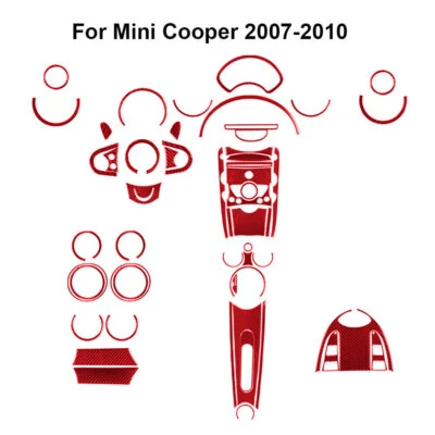 52Pcs For Mini Cooper 2007-10 Red Carbon Fiber Full Interior Kit Cover Trim - Imagem 1 de 4