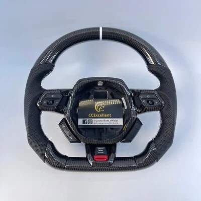 For 2015-2024 Lamborghini Huracan Custom Real Gloss Carbon Fiber Steering Wheel - Image 1 of 4