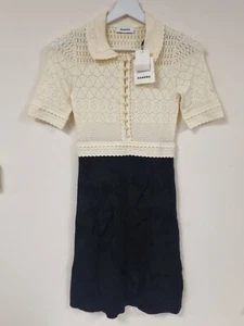 Sandro H23Solene Two-Tone Dress - Black / Cream, Size 6 UK - Picture 1 of 2