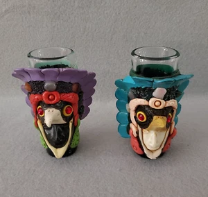 Juego de 2 vasos de doble chupito de arte popular mexicano tiki mayas aztecas (LEER) - Imagen 1 de 14