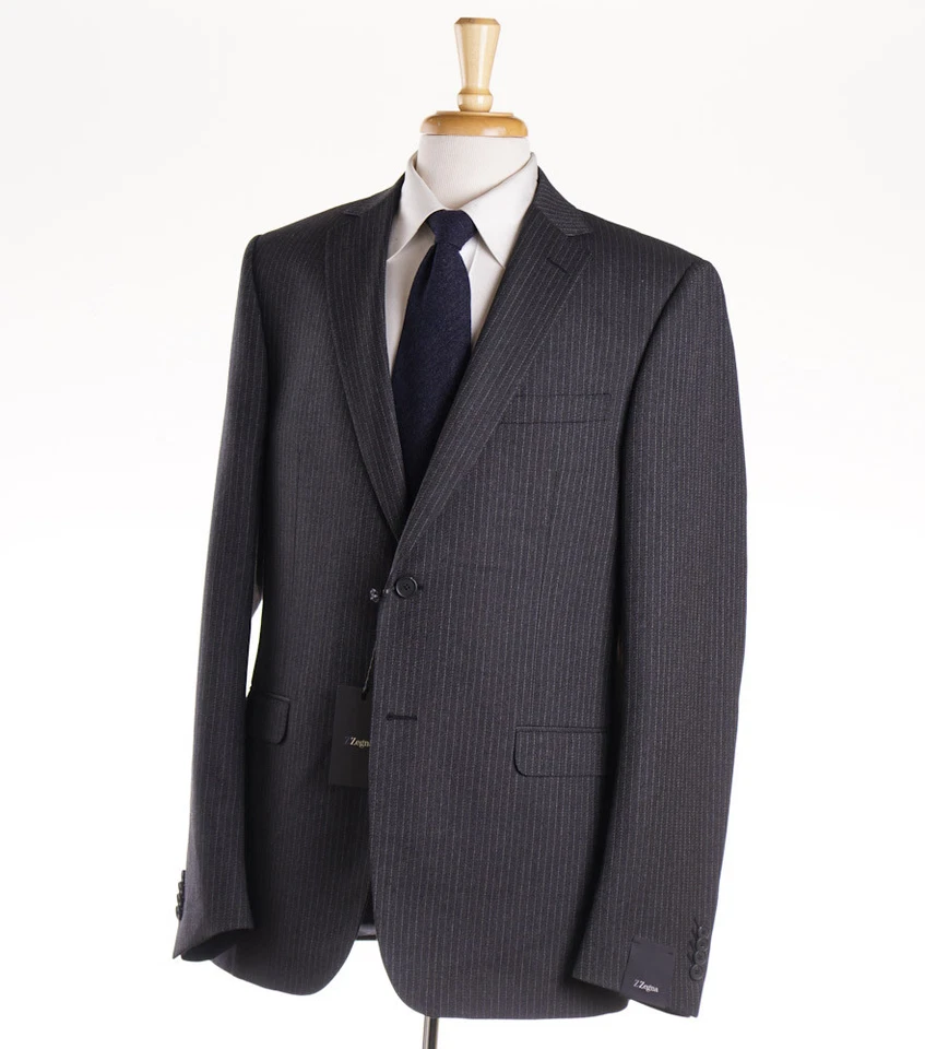 NWT $1595 Z ZEGNA Gray Woven Stripe Wool Suit 'Drop-8' Slim-Fit 44 L (Eu 54L) - Image 1 of 4