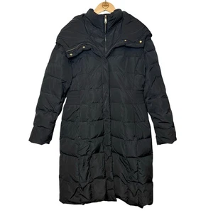 Abrigo acolchado con capucha Cole Haan Signature 100 % genuino plumón largo invierno negro grande - Imagen 1 de 10