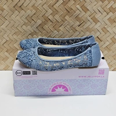 Jellypop комфорт подходит женщин балет плоский кружева крючком джинсовой ткани Chambray США размер 8,5 M - Изображение 1 из 4
