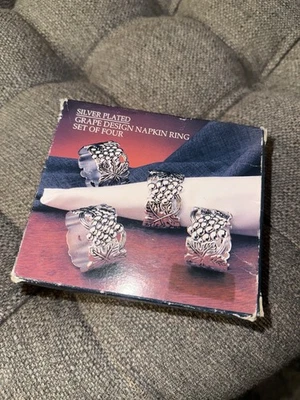 NWT Godinger Silver Treasures Napkin Rings Grape Design - Set Of 4 / Style 6027 - Image 1 of 4