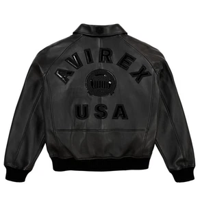 Avirex Men's Black  American Cropped Icon Biker Genuine Cowhide Leather Jacket - Picture 1 of 5