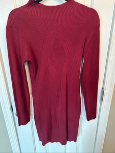 Fashion Nova rotes Rippstrick Langarm Pullover Kleid mit angedeutetem Rollkragen Gr. XL - Bild 1 von 5