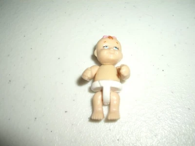T31 Barbie Size Mini Infant Baby Girl Figure in White Diaper 1.5" Pink Bow - Image 1 of 2