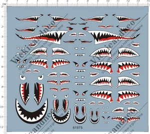 1/144 1/72 1/48 1/32 Militär Flugzeug Shark Jaw Modellbausatz Wasserschiebe Aufkleber - Bild 1 von 1