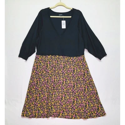 TORRID NWT Black Gold Purple Sweater Dress V-neck 3/4 Sleeves Womens 3X 22-24 - Image 1 of 4